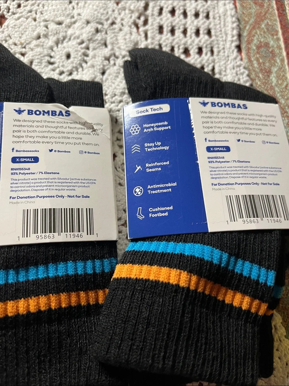 Bombas Queen Bee Youth Socks in Black and org/blu limited Two pairs